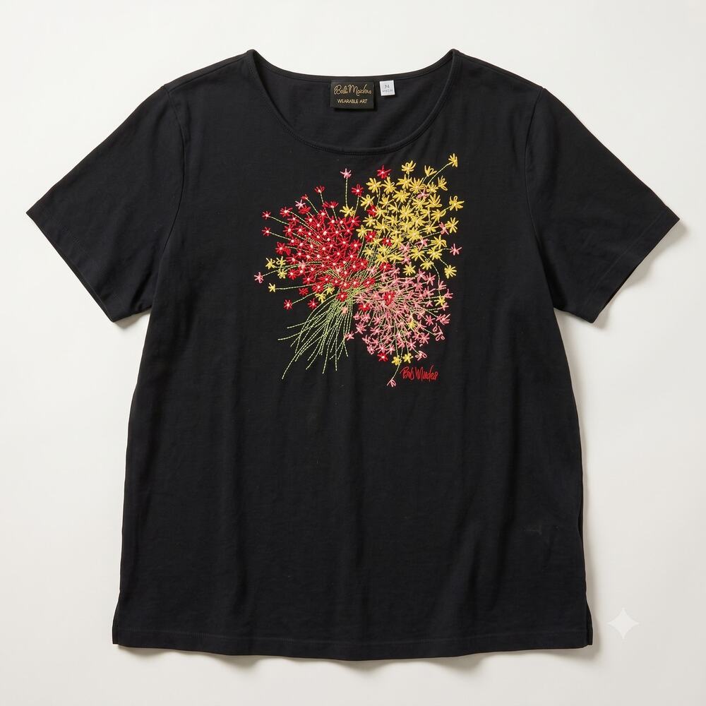 Bob Mackie Women's 2X Artsy Boho Cottagecore Retro Floral Embroidered Tee Top